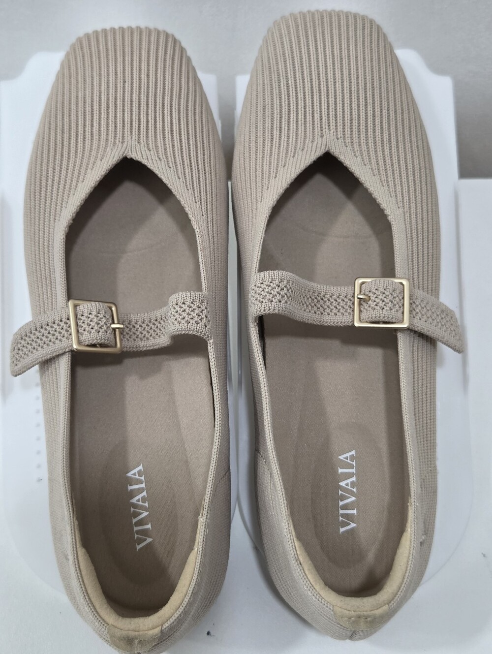 VIVAIA Cream Ribbed Mary Janes Square Toe Knit Ballet Flats Coquette Preppy 6.5 - Picture 4 of 10